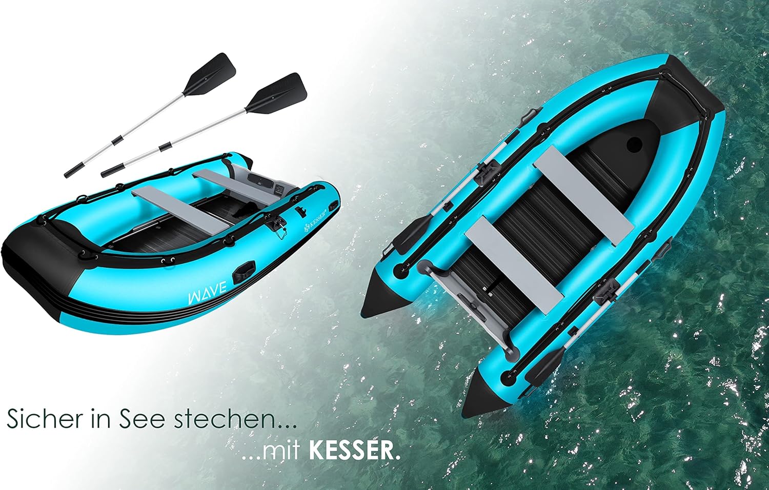 KESSER® Inflatable Boat 3.20 m for 4 People - Wave Motor Suitable Leisure Boat Paddle Boat Motor Boat Fishing Boat - with 2 Benches - Aluminium Base Paddle Pump Repair Kit & Bag Inflatable PVC - Online Shop