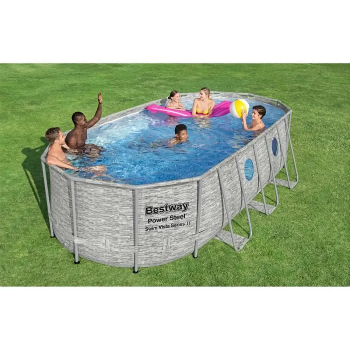 Above Ground Pool Kit - BESTWAY - Power Steel - 549 x 274 x 122 cm - Oval (With filtration pump, ladder, cover) - Online Shop