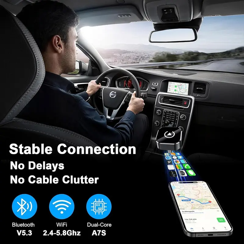 2026 Adaptador inalámbrico carplay para iPhone / Android - Conexión rápida, sin latencia, adaptador inalámbrico de llamada manos libres Cargador electrónico carplay dongle - Online Shop