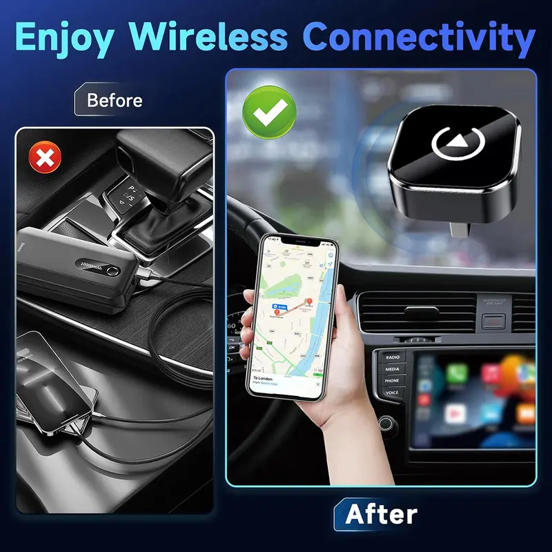 2026 Adaptador inalámbrico carplay para iPhone / Android - Conexión rápida, sin latencia, adaptador inalámbrico de llamada manos libres Cargador electrónico carplay dongle - Online Shop