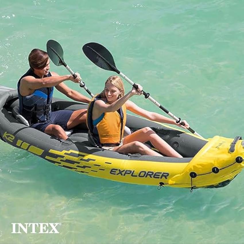 Intex 68307EP Explorer K2 Inflatable Kayak Set: Includes Deluxe 86in Aluminum Oars and High-Output Pump – SuperStrong PVC – Adjustable Seats with Backrest – 2-Person – 400lb Weight Capacity - Online Shop