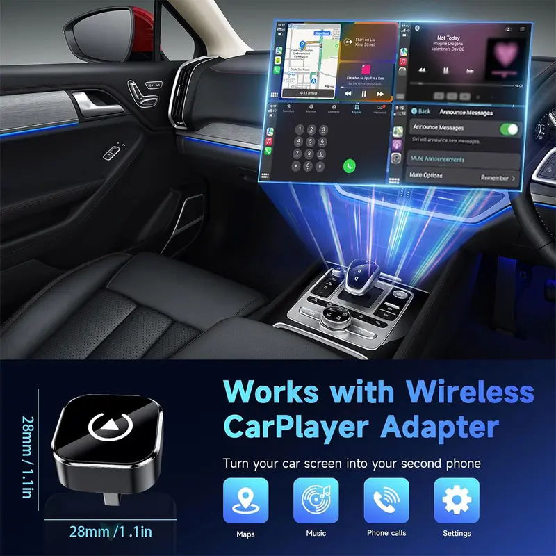 2026 Adaptador inalámbrico carplay para iPhone / Android - Conexión rápida, sin latencia, adaptador inalámbrico de llamada manos libres Cargador electrónico carplay dongle - Online Shop